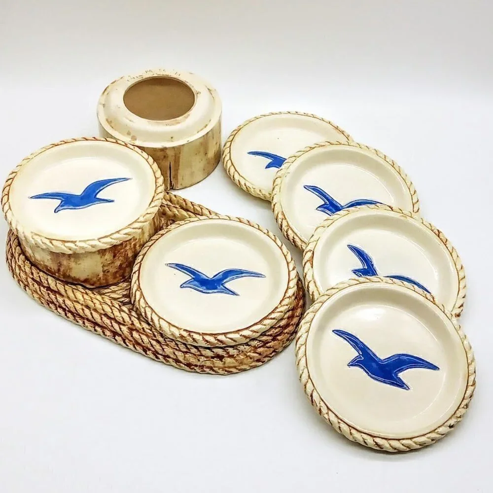Vintage Duncan Enterprises 1981 Ceramic Seagull Coasters Serving Set